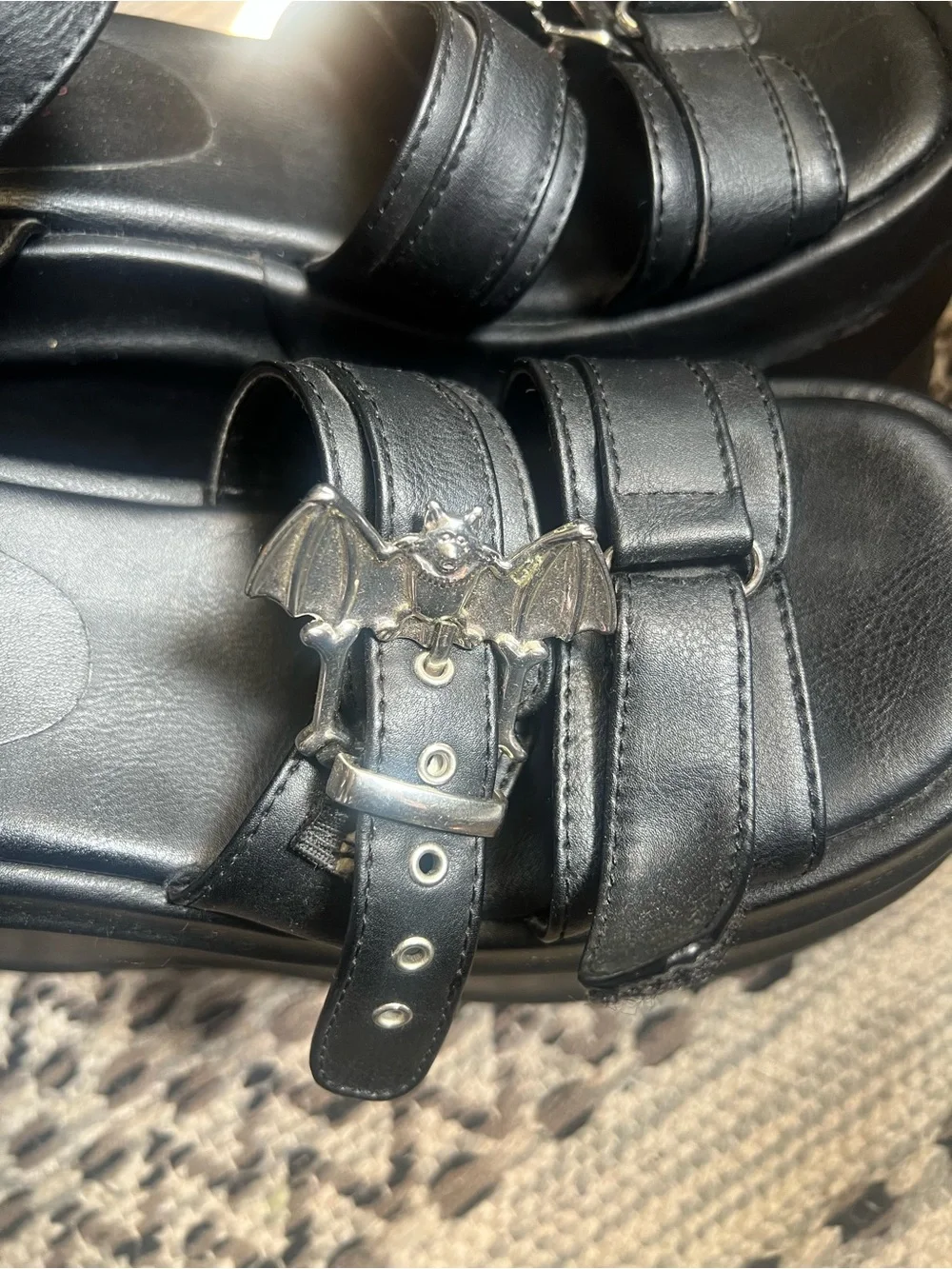 Demonia Black Chunky Platform Wedge Sandals with Buckles